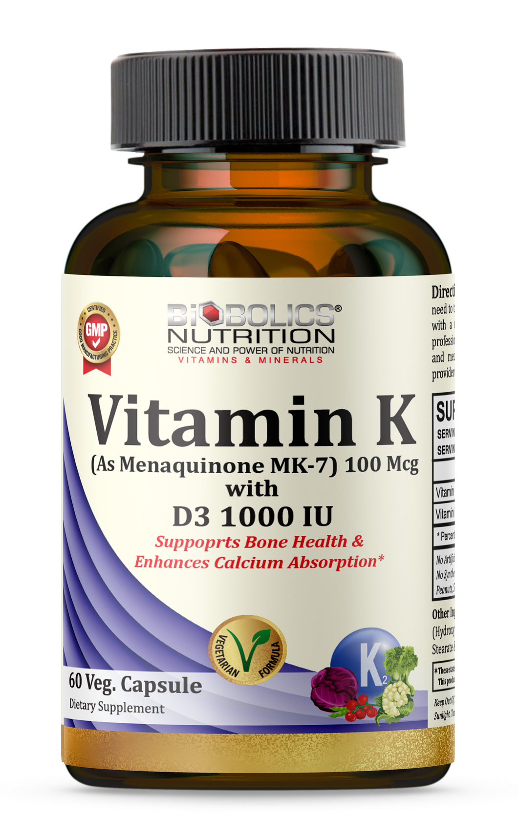 Biobolics® Vitamin K 100 mcg + Vit D3 1000 IU