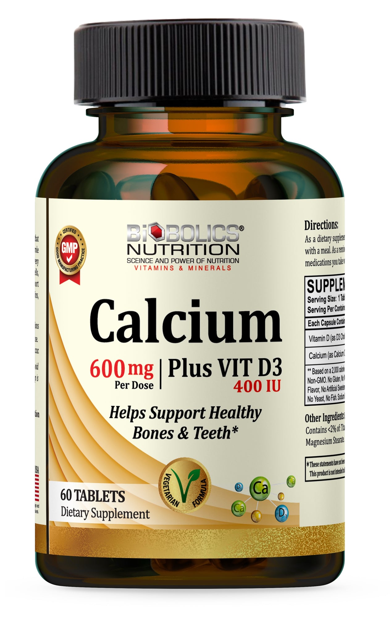 Biobolics® Calcium Carbonate 600 mg + Vit D 400 IU Biobolics Vitamins